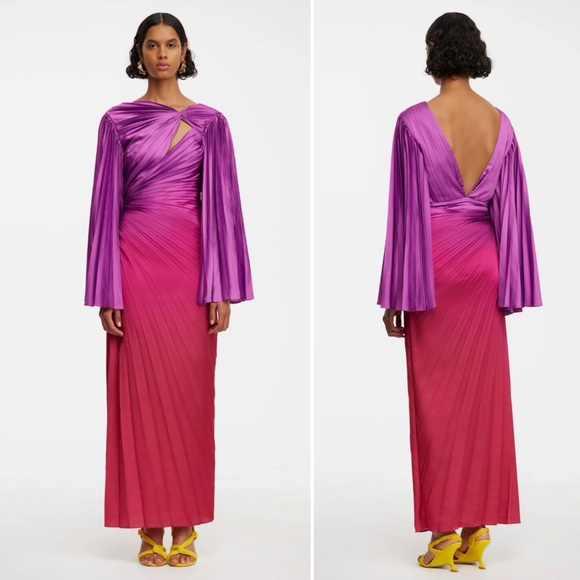 NWT Acler Tillington Pleated Ombré Purple Pink Asymmetrical Long Sleeve Maxi